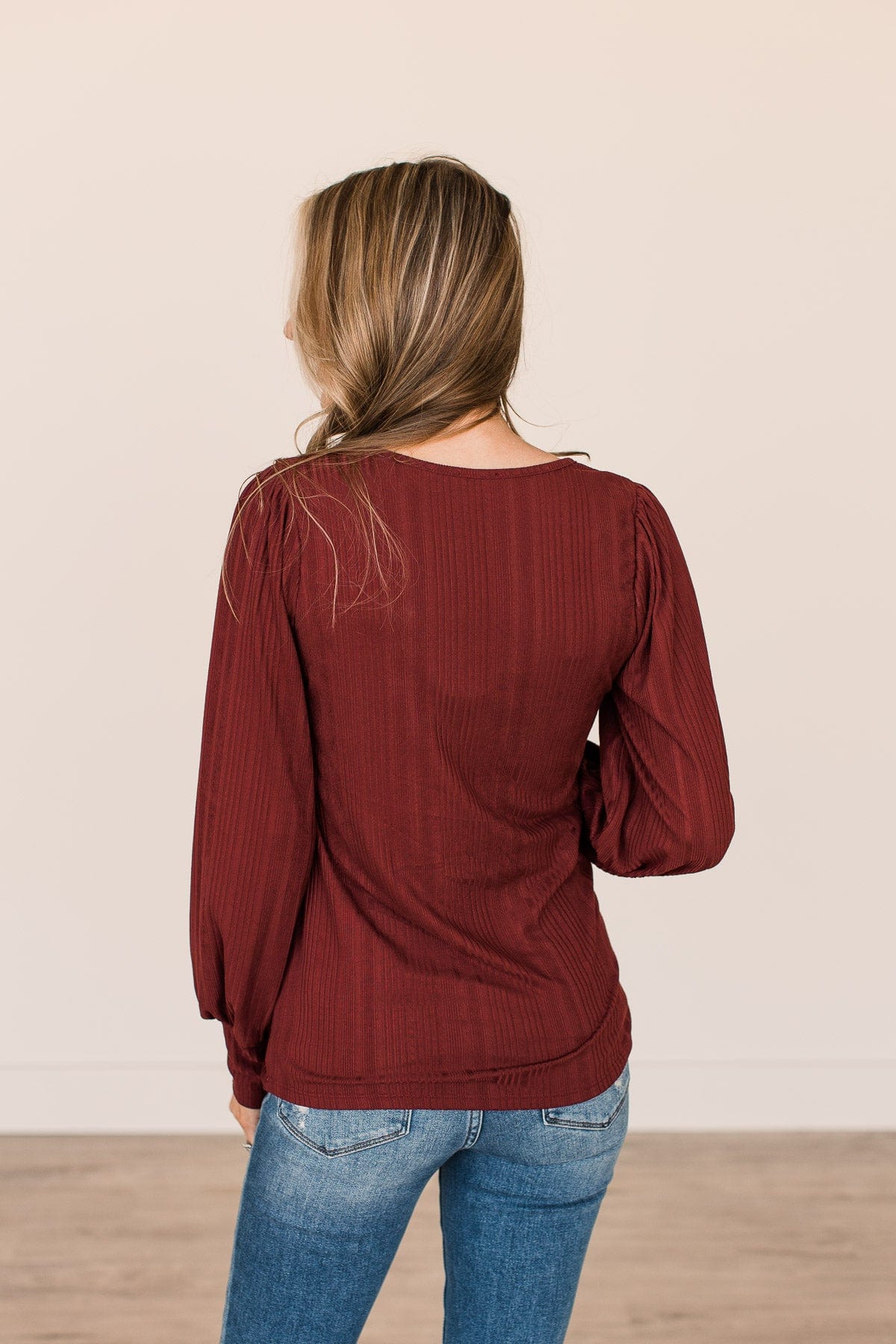 Majestic Memories Ribbed Knit Top- Maroon