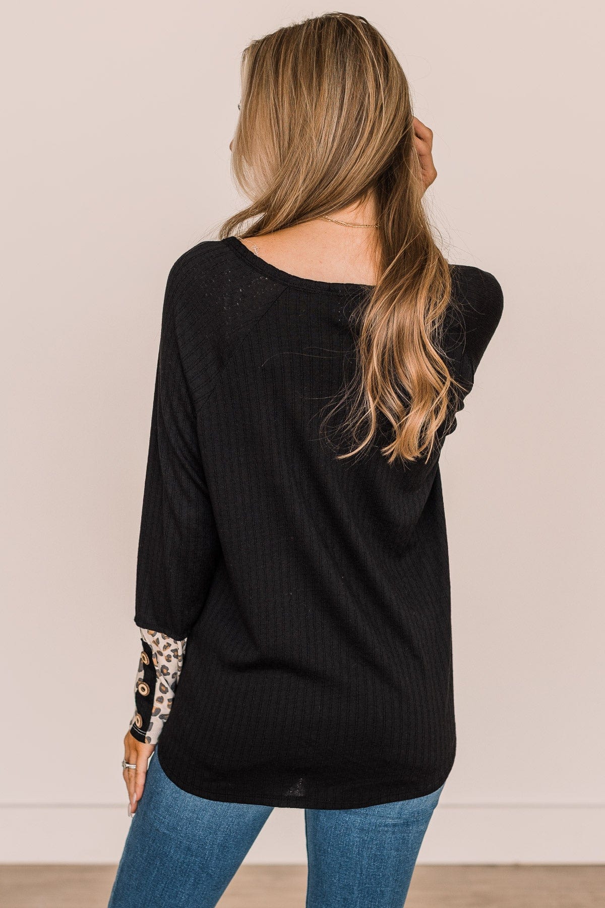 At My Happiest Button Knit Top- Black