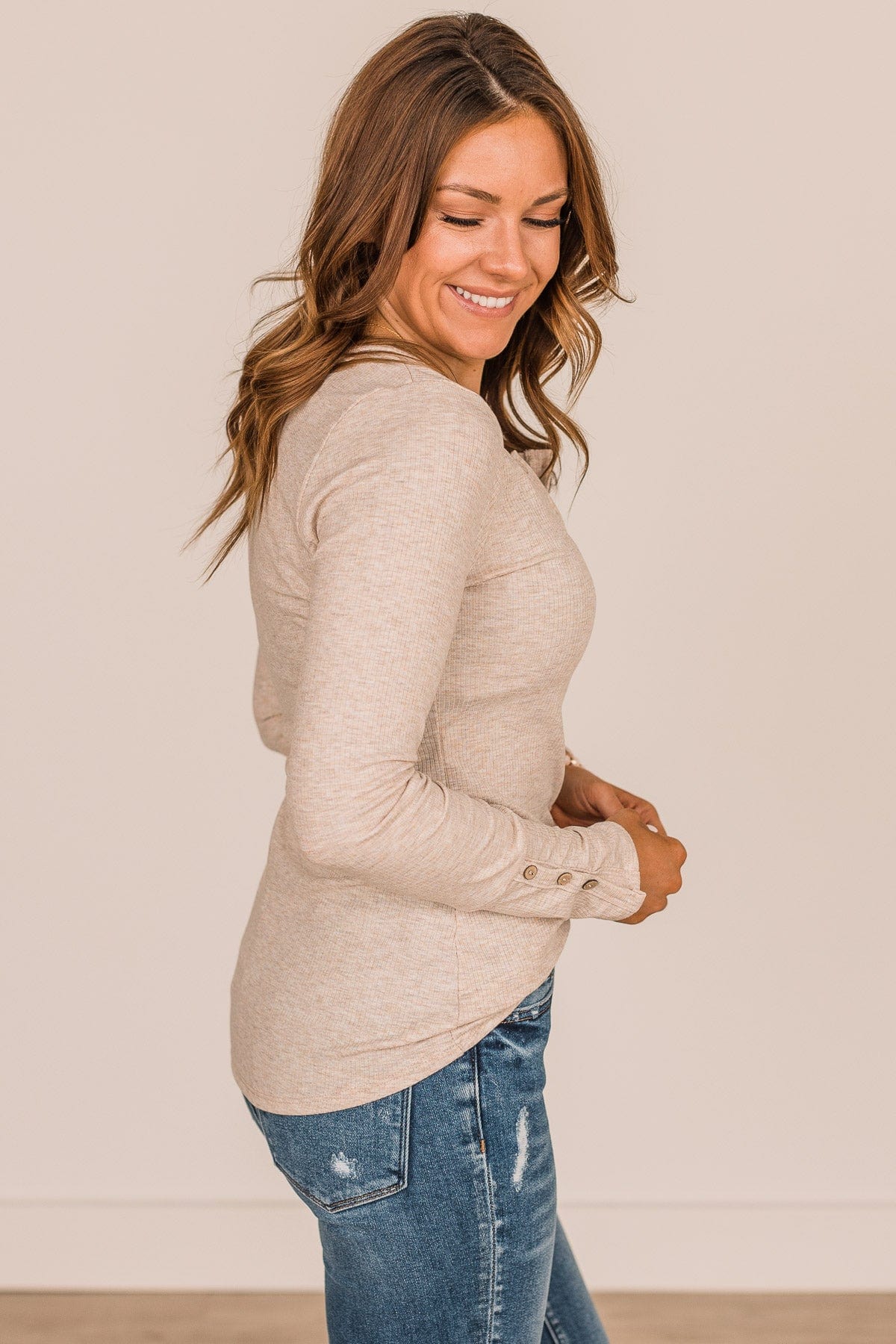 Give Your Best Long Sleeve Henley Top- Oatmeal