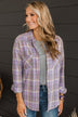 Running To You Plaid Button Top- Lavender & Grey
