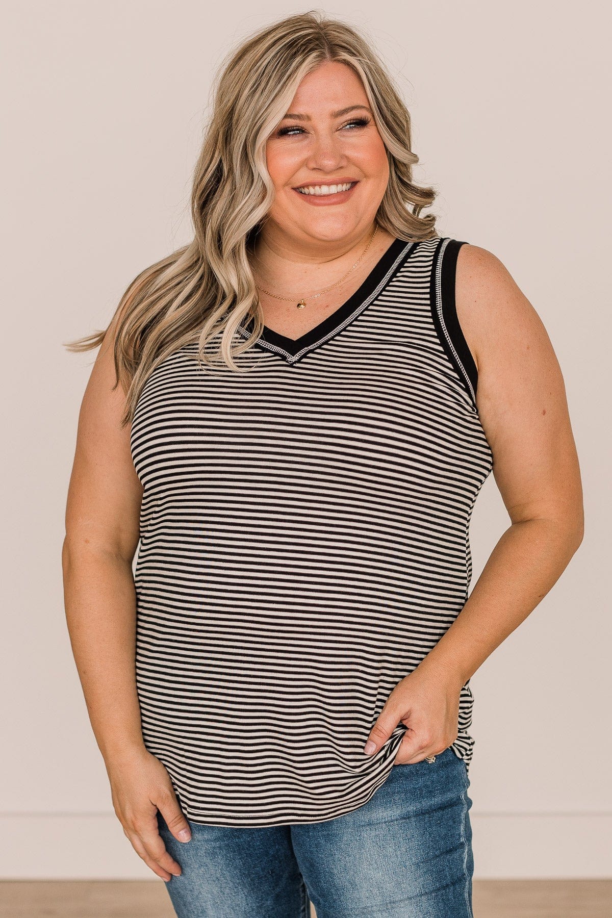 Moments To Remember Striped Tank- Black & White