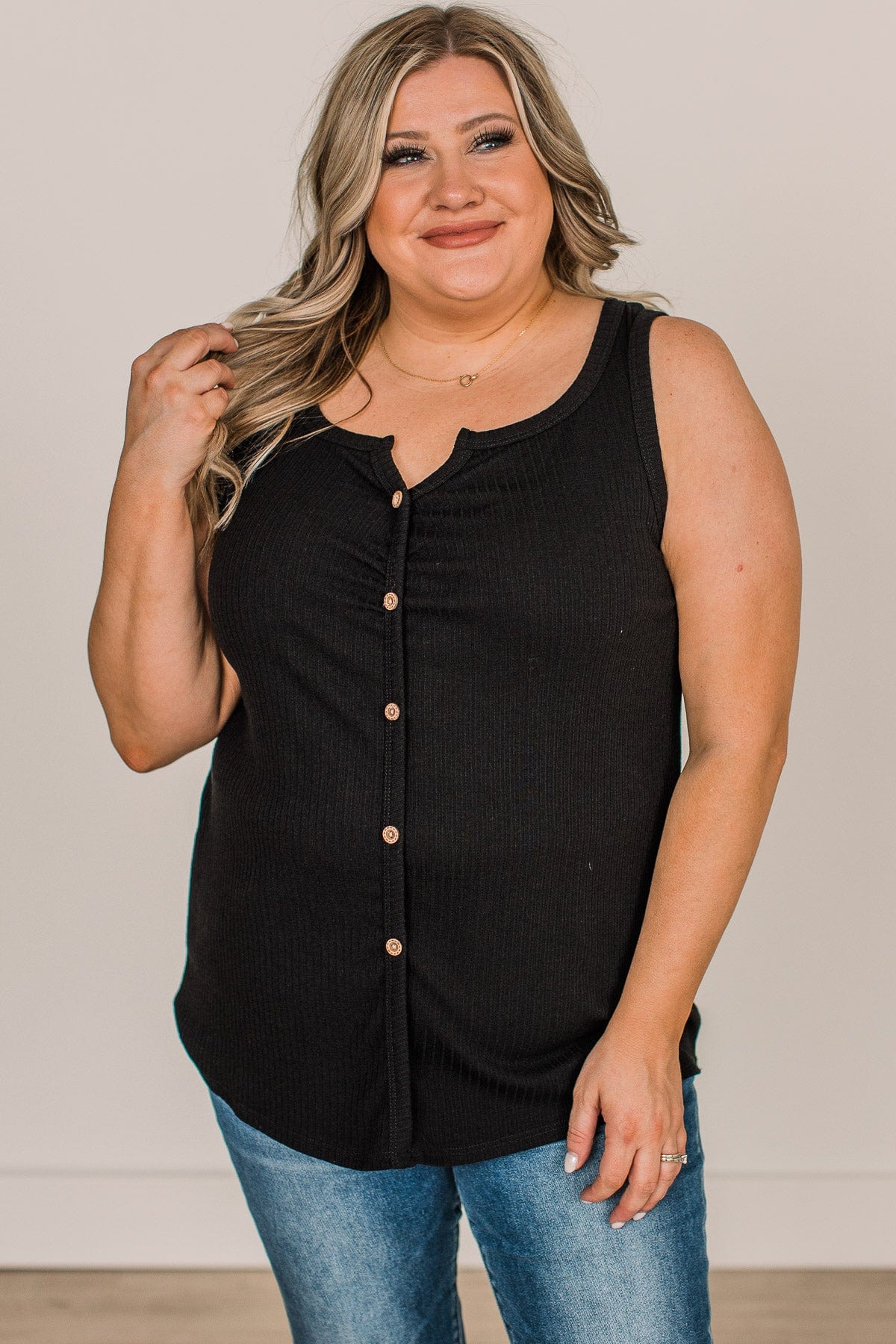 Always In My Heart Notch Tank Top- Black