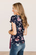 Always On My Mind Floral Top- Navy