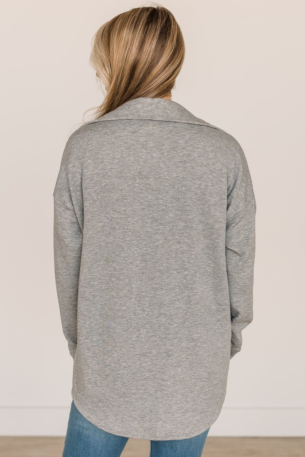 Hooked On Your Love Button Top- Heather Grey
