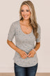 Looking To You Floral Knit Top- Heather Grey