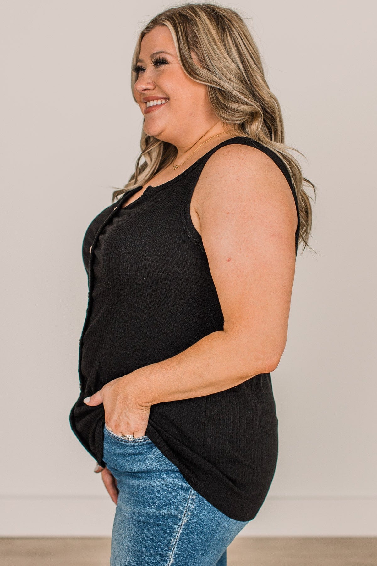 Always In My Heart Notch Tank Top- Black