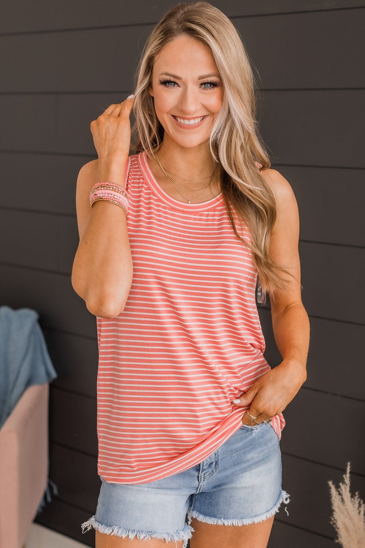 Happiness Achieved Striped Tank Top- Coral