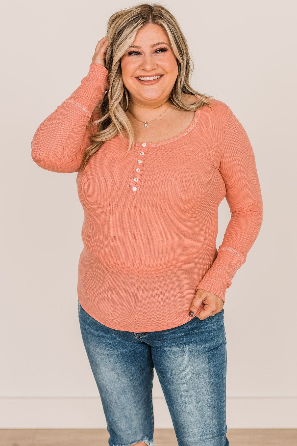 Have What I Need Button Knit Top- Peach