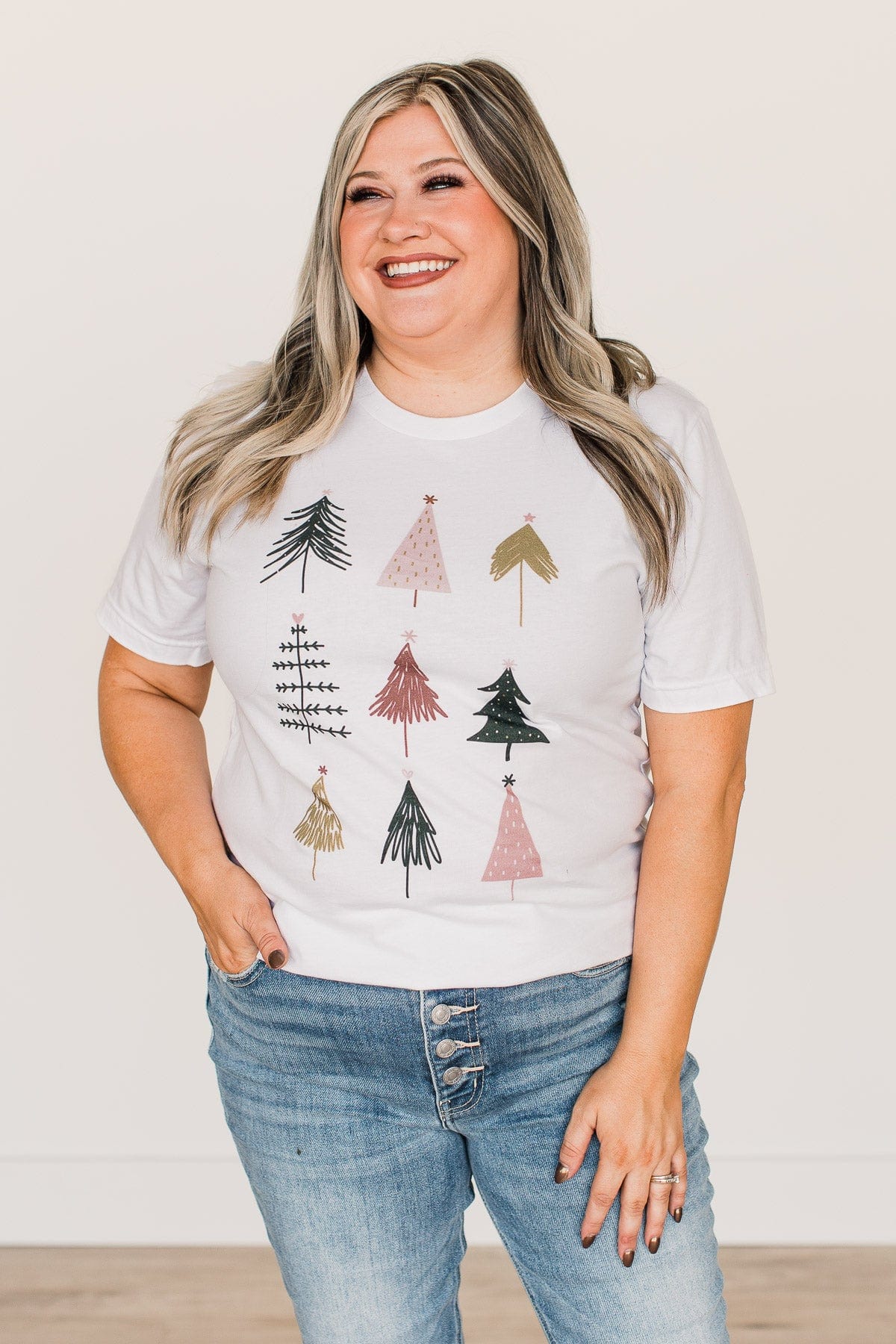 Christmas Tree Graphic Tee- White