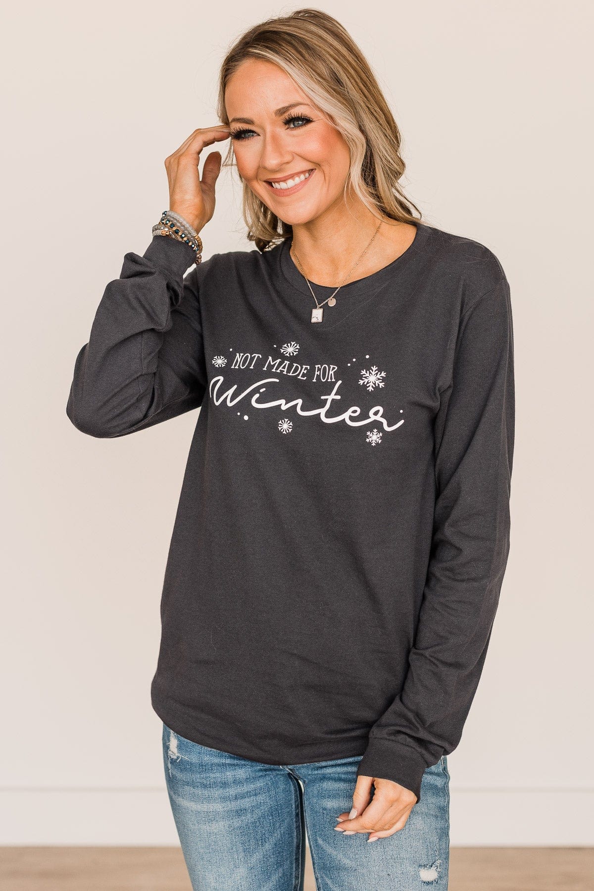 "Not Made For Winter" Long Sleeve Graphic Tee- Dark Charcoal