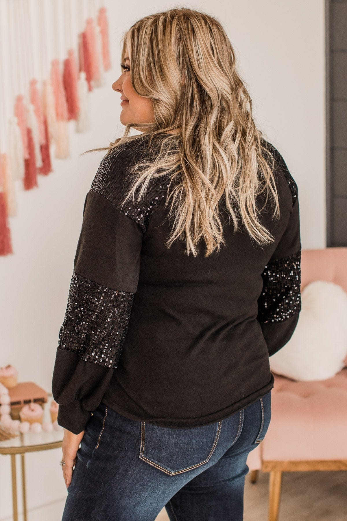 Special Moments Sequin Top- Black