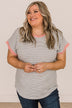 In The Right Direction Striped Top- Heather Grey & Pink