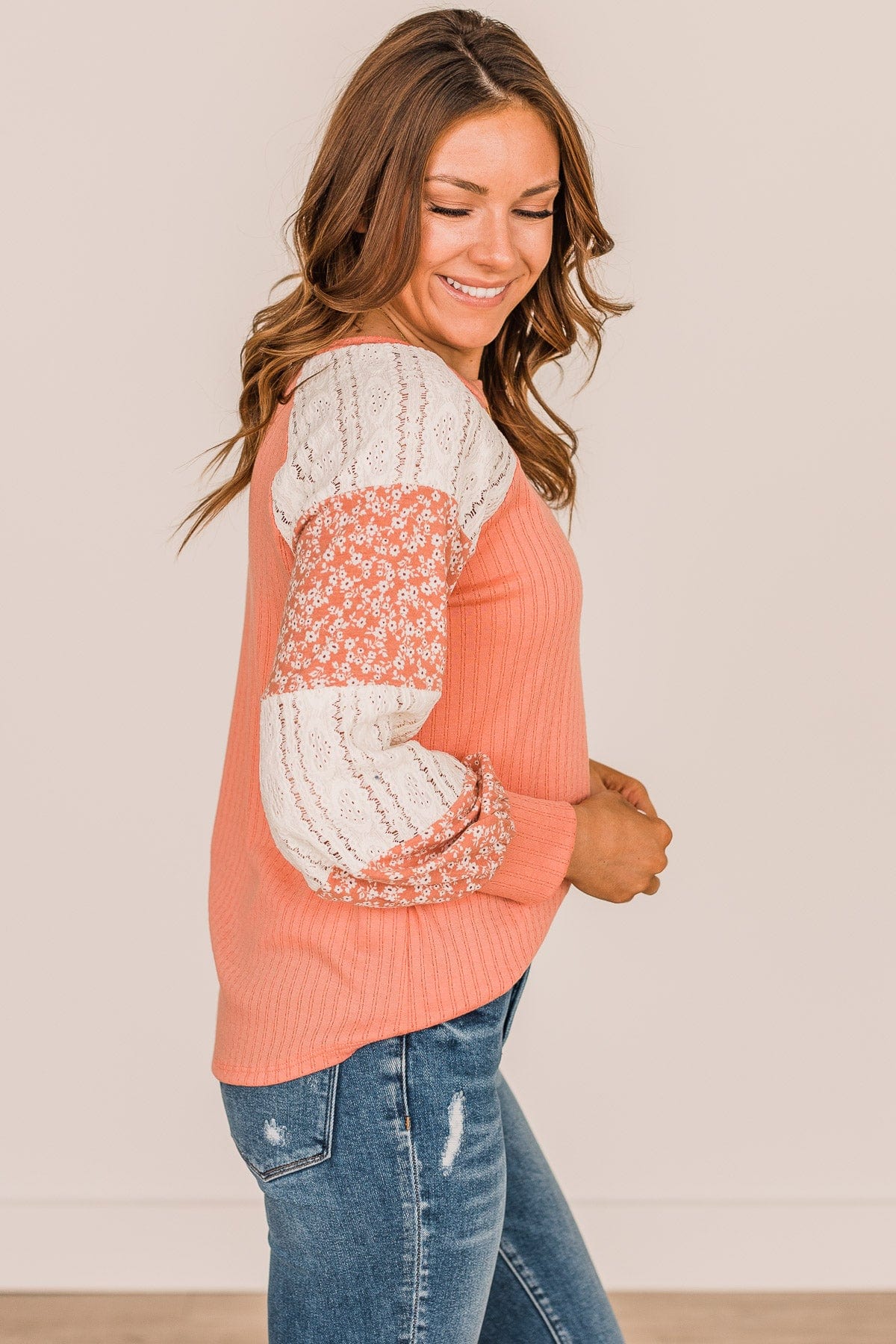 Pure Joy Color Block Knit Top- Coral & Ivory