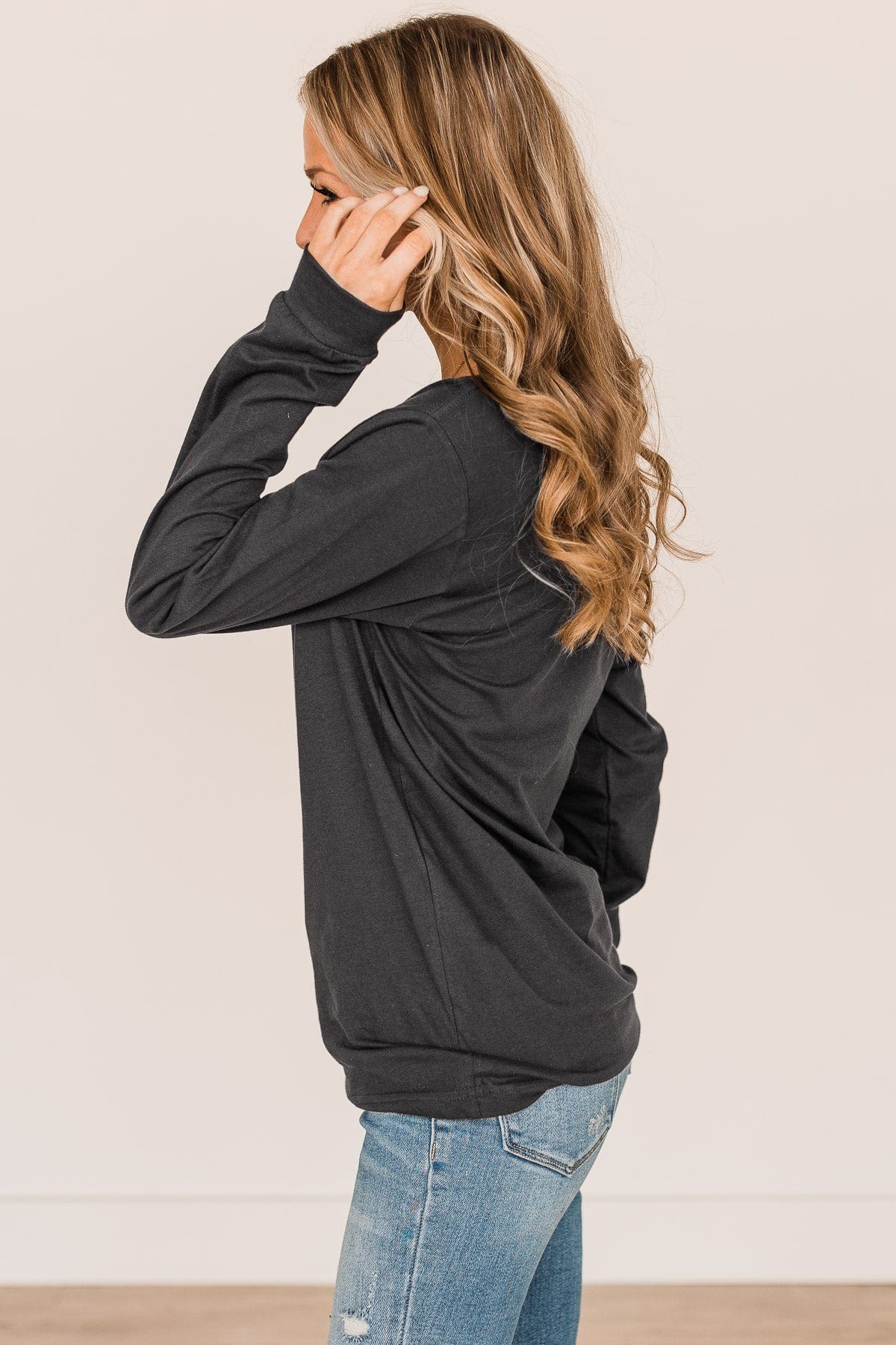 "Not Made For Winter" Long Sleeve Graphic Tee- Dark Charcoal