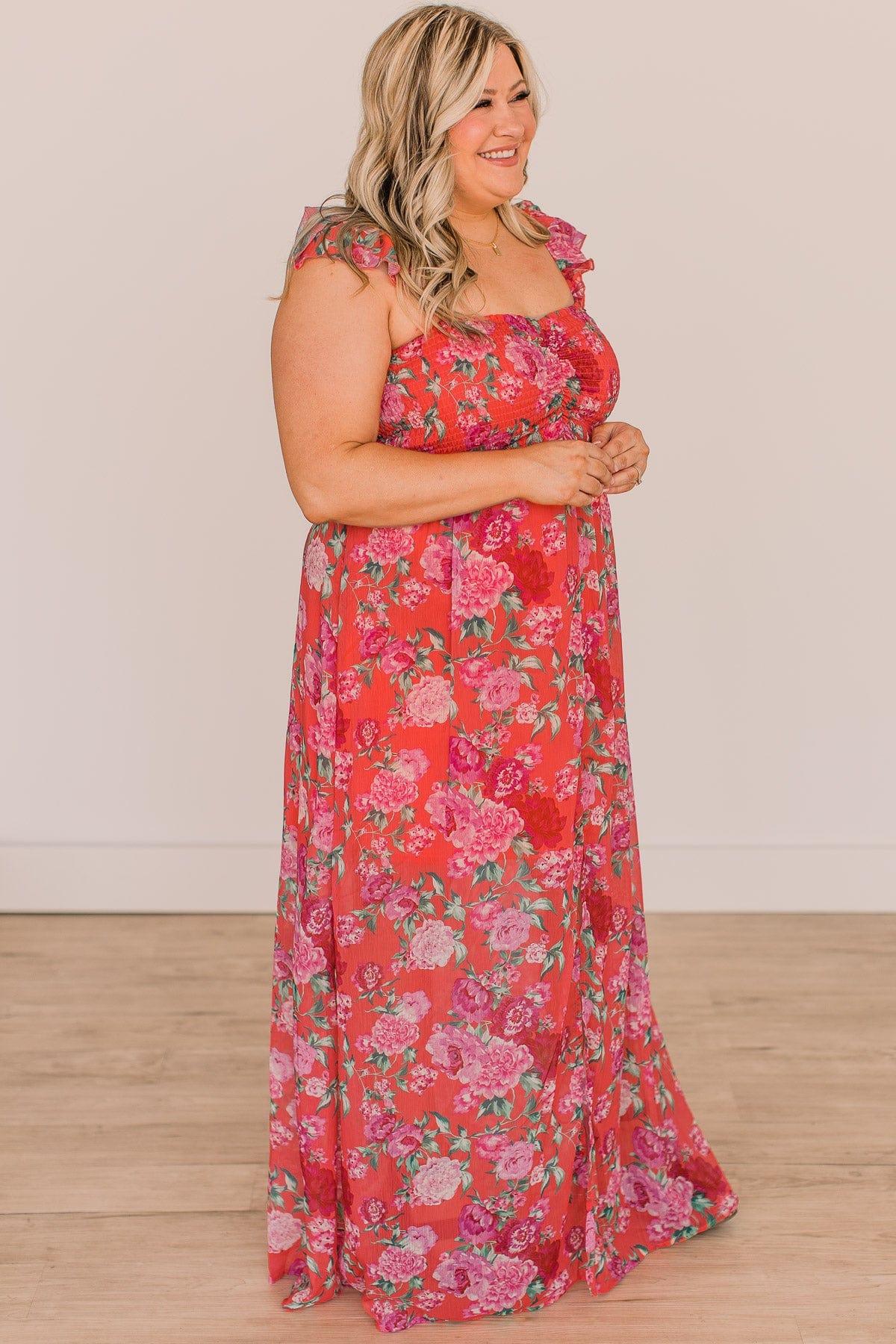 Blissful Thinking Floral Maxi Dress- Coral