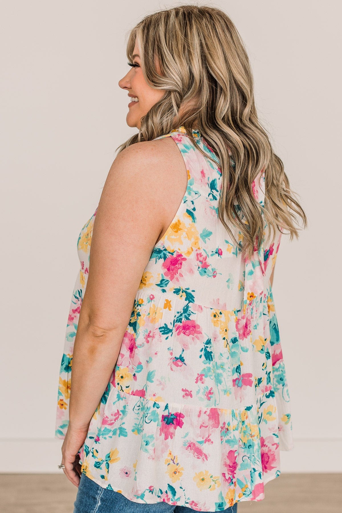 Touched My Heart Tiered Floral Tank Top- Ivory