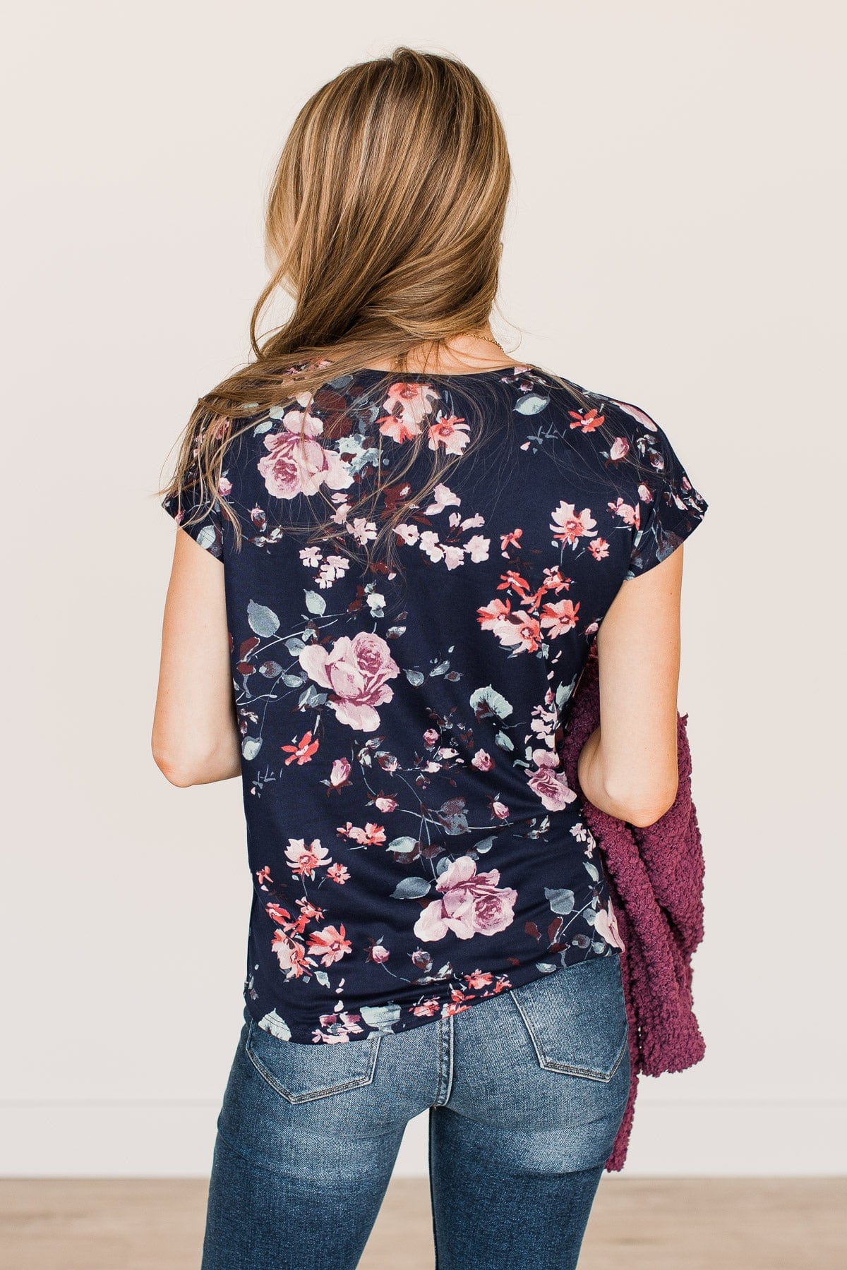 Always On My Mind Floral Top- Navy