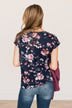 Always On My Mind Floral Top- Navy