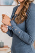Give Your Best Long Sleeve Henley Top- Denim Blue