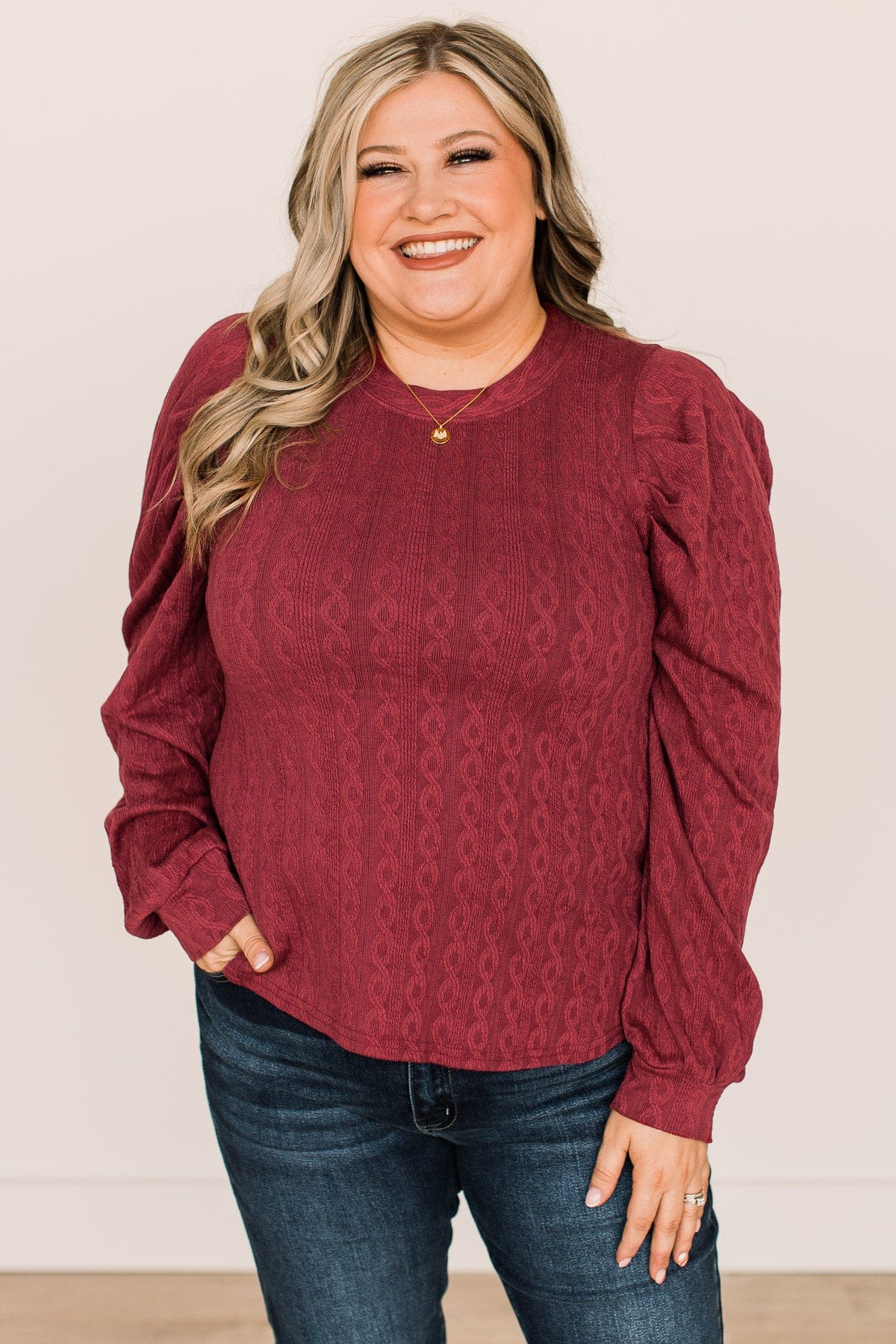 Under The Mistletoe Knit Top- Burgundy