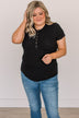 Every Effort Ribbed Knit Button Top- Black