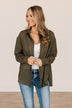 Just Getting Good Button Top- Dark Olive