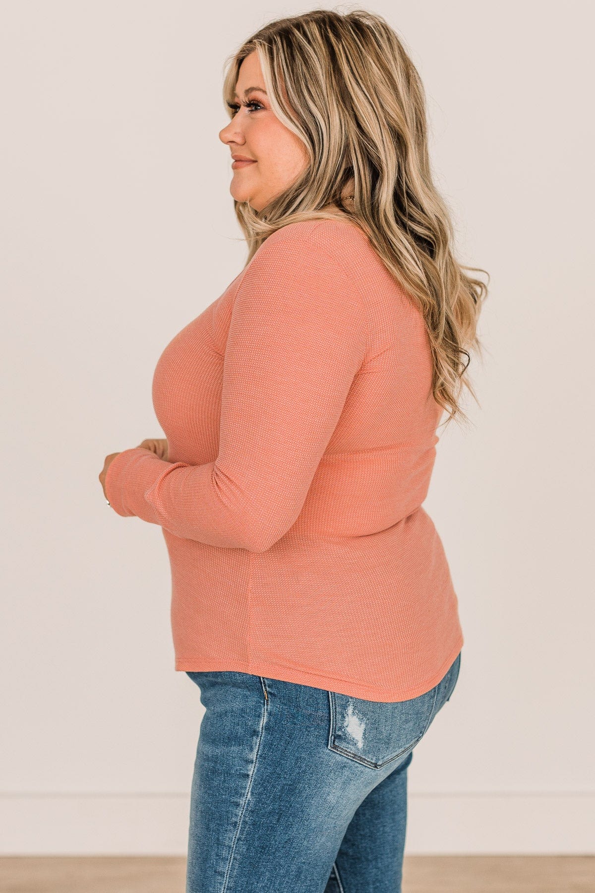 Have What I Need Button Knit Top- Peach