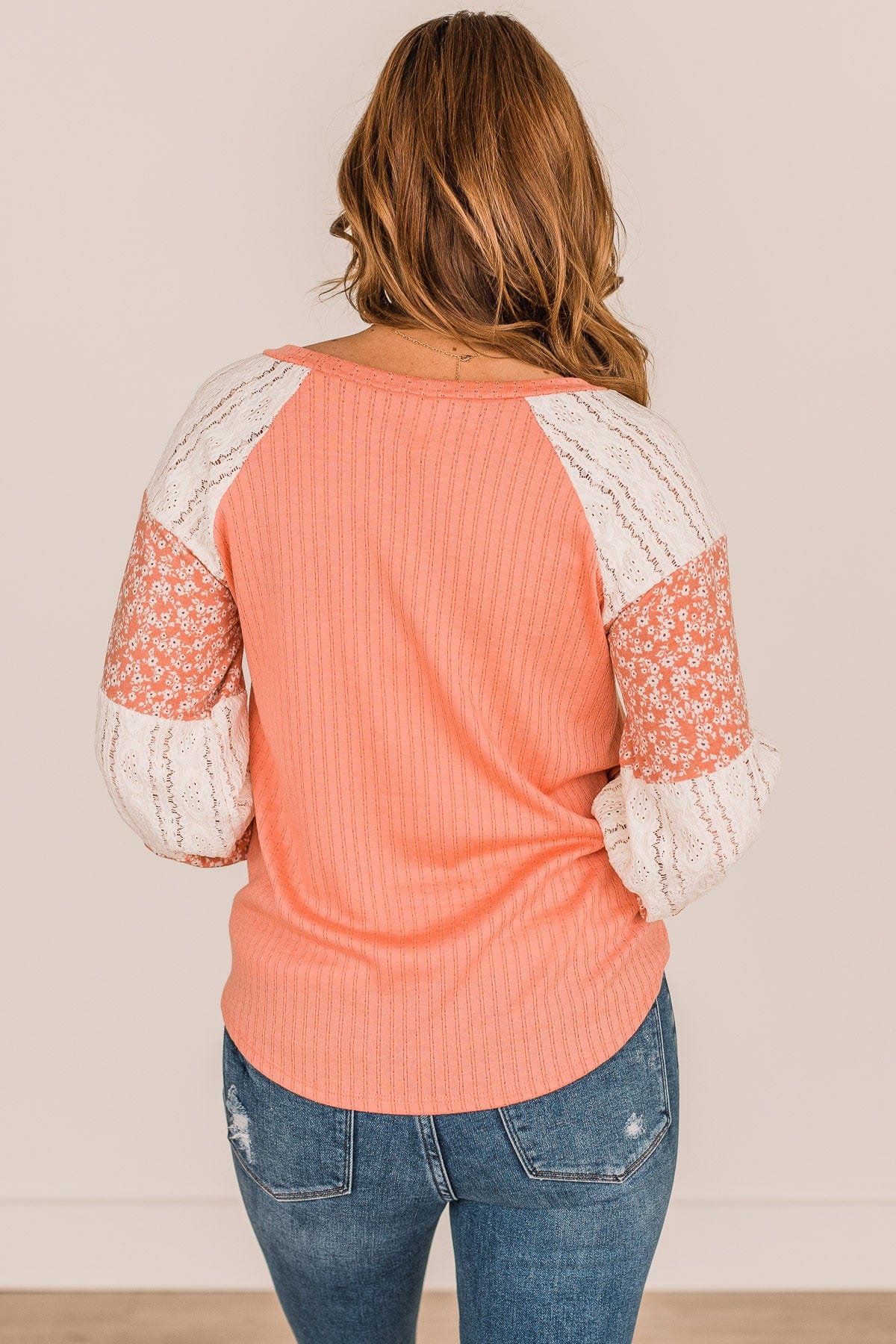 Pure Joy Color Block Knit Top- Coral & Ivory