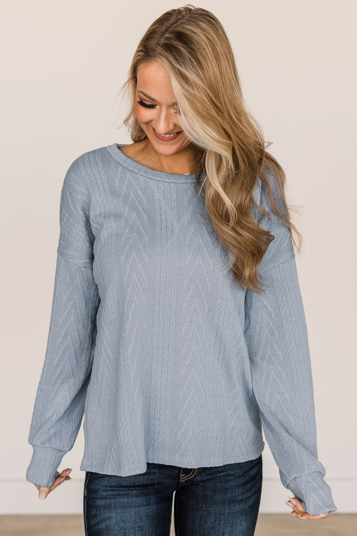 Waiting On Love Knit Top- Light Blue