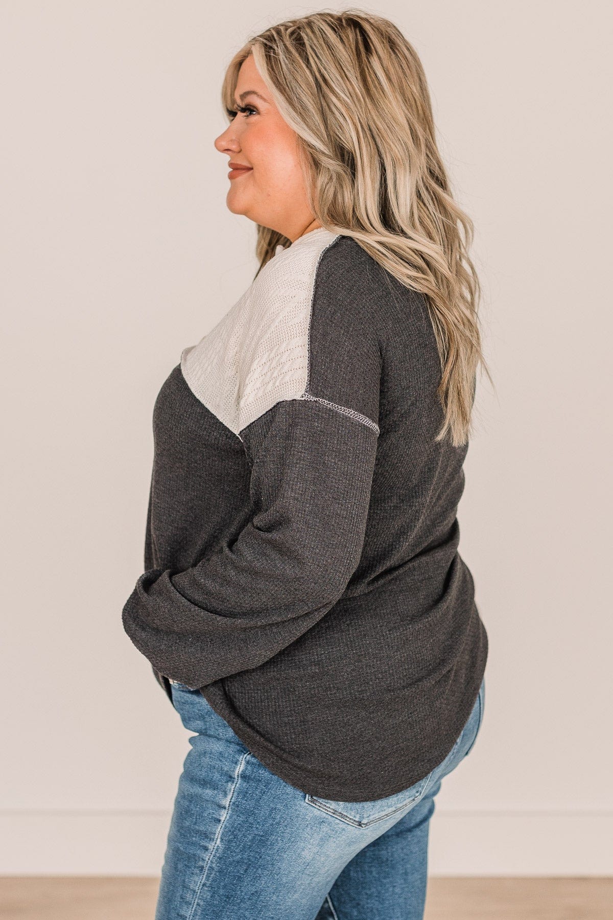 Give It Your All Color Block Top- Ivory & Charcoal