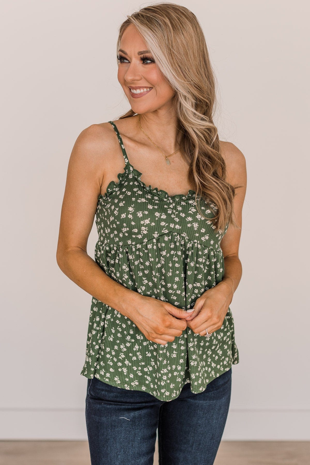 Into The Meadow Babydoll Tank Top- Hunter Green