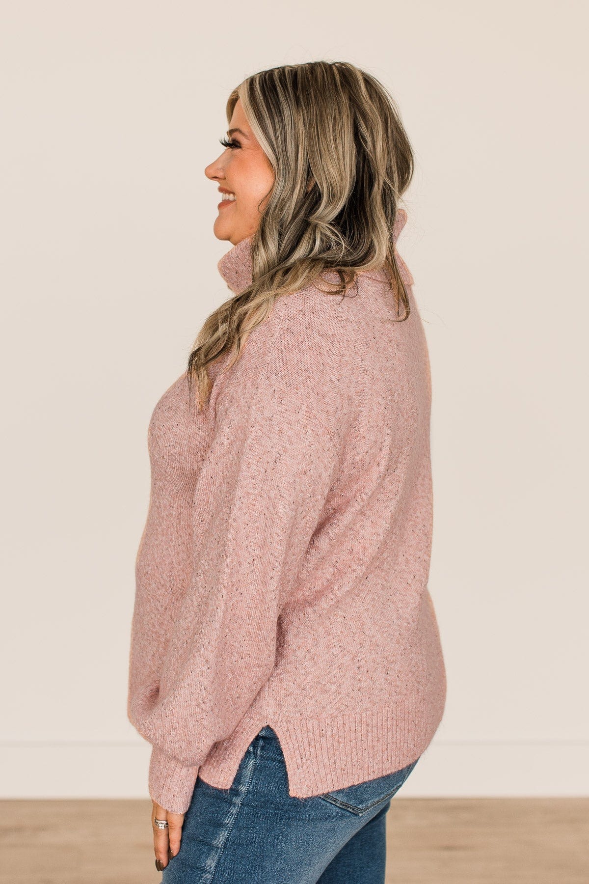 Tickled Pink Turtle Neck Sweater- Dusty Pink