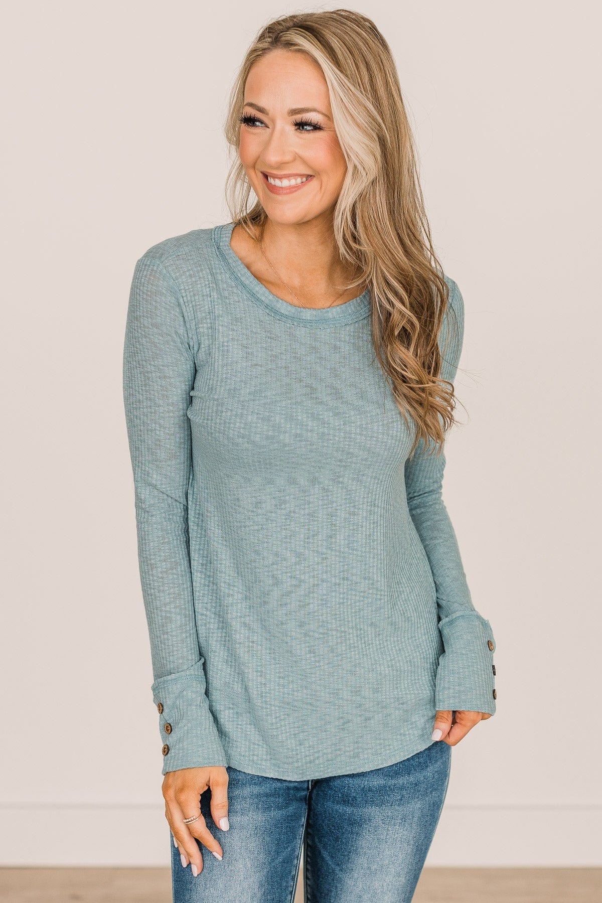 Better Than Ever Long Sleeve Knit Top- Light Teal
