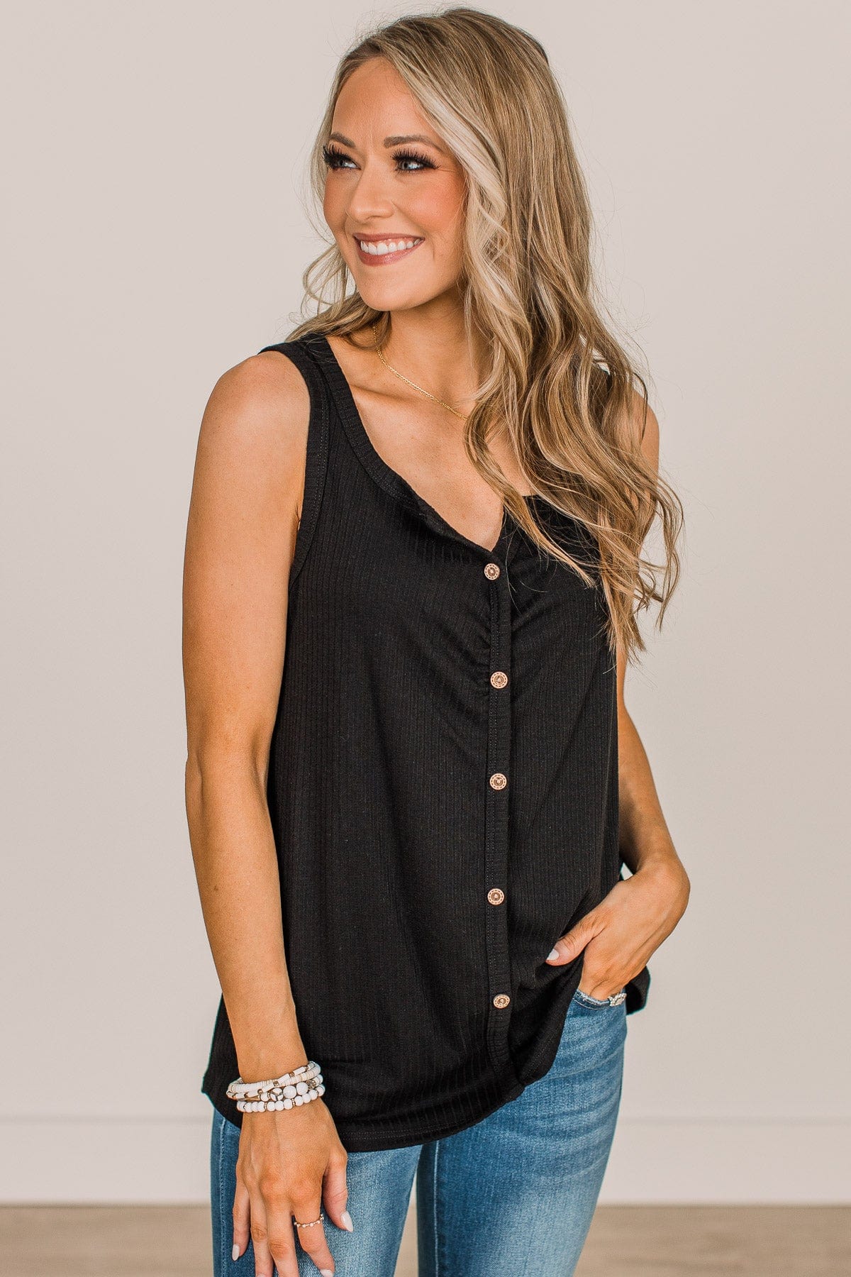 Always In My Heart Notch Tank Top- Black