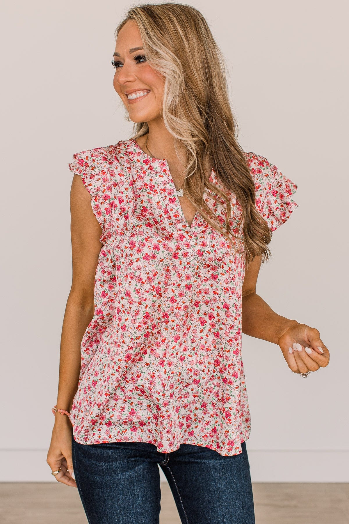 It's A New Day Floral Blouse- Ivory & Pink