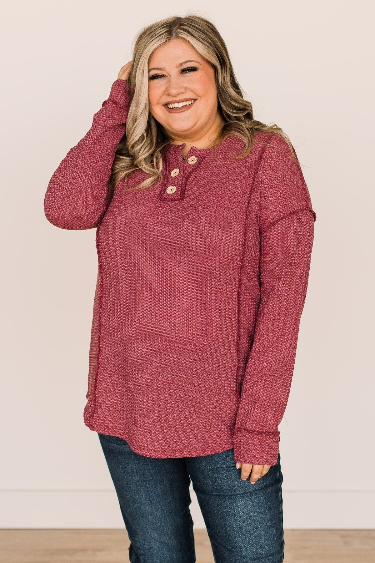 Yours To Hold Knit Top- Burgundy