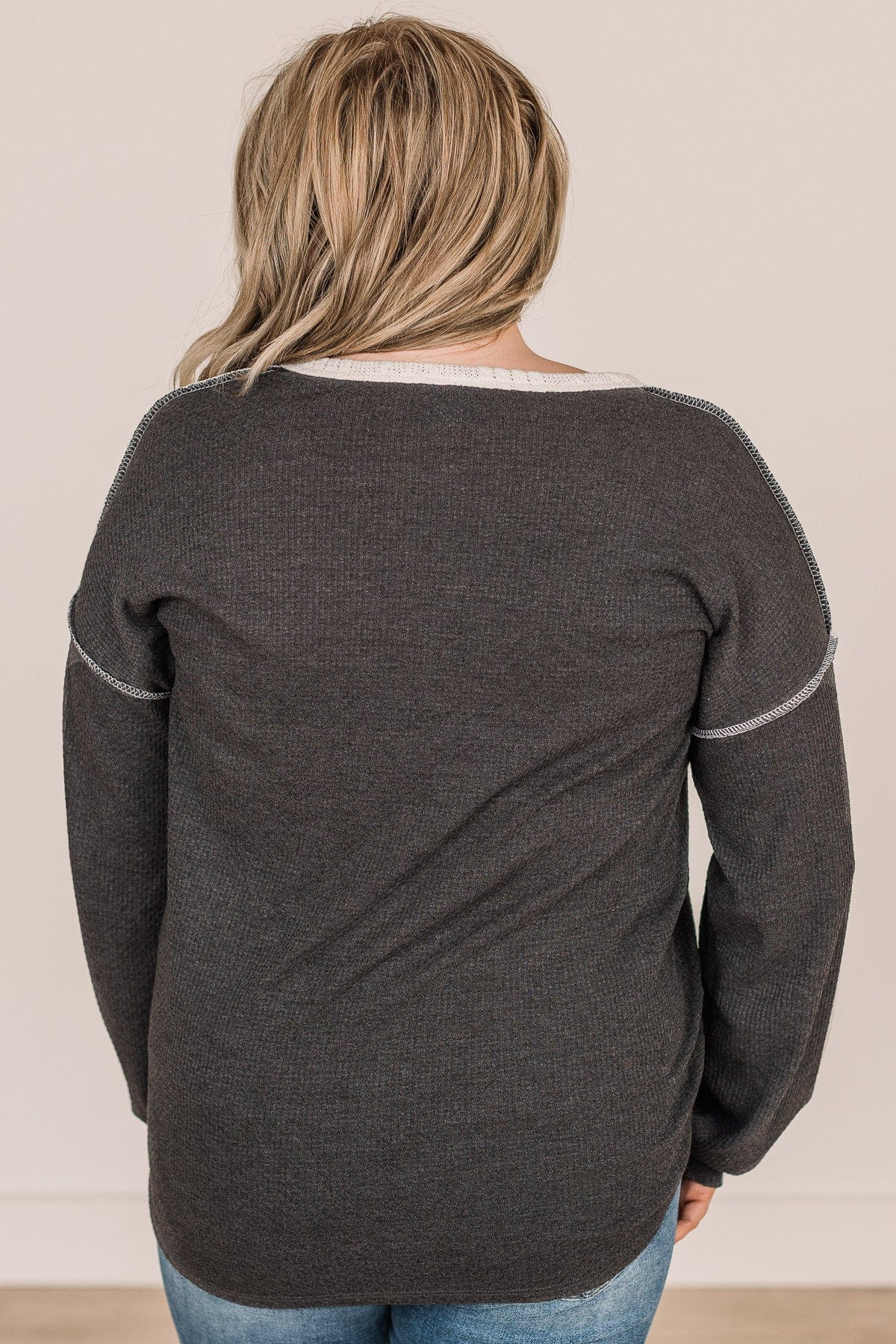 Give It Your All Color Block Top- Ivory & Charcoal