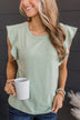 Lucky You Ruffle Sleeve Top- Sage