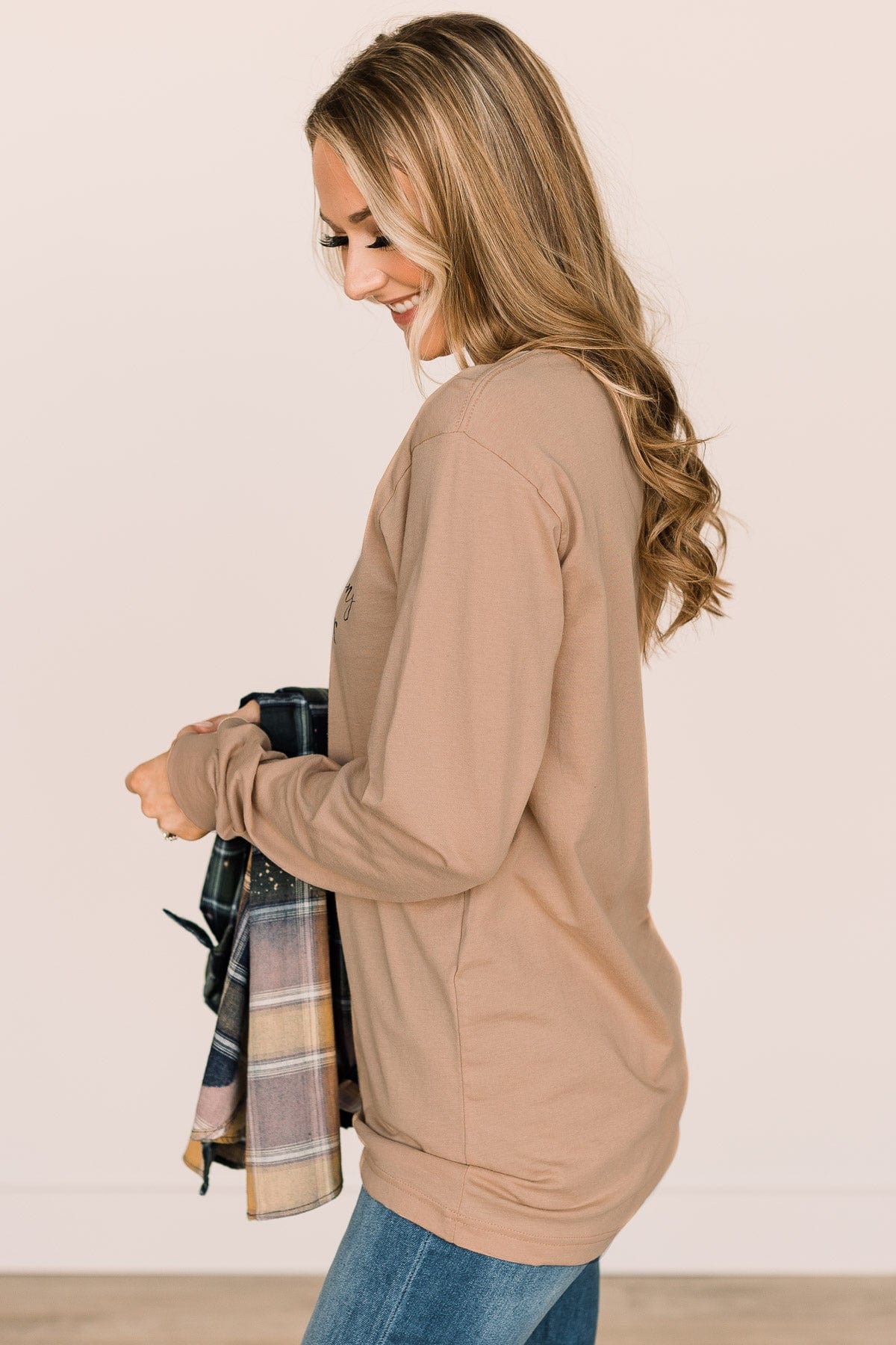 "This Is My Online Shopping Sweater" Graphic Top- Tan