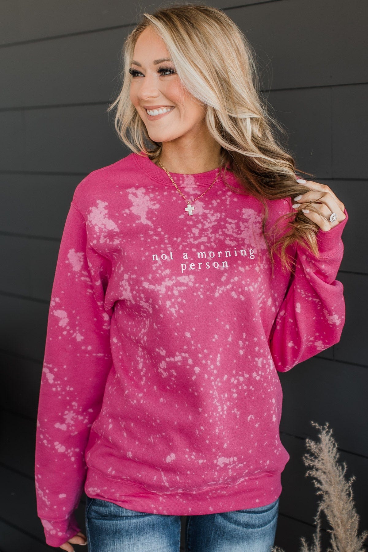 "Not A Morning Person" Crew Neck- Fuchsia