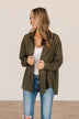 Just Getting Good Button Top- Dark Olive