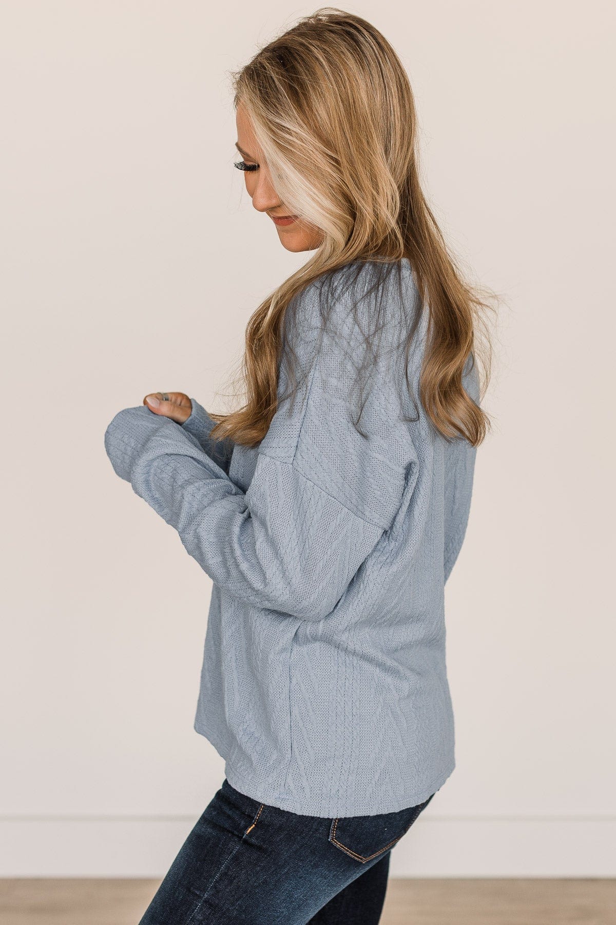 Waiting On Love Knit Top- Light Blue