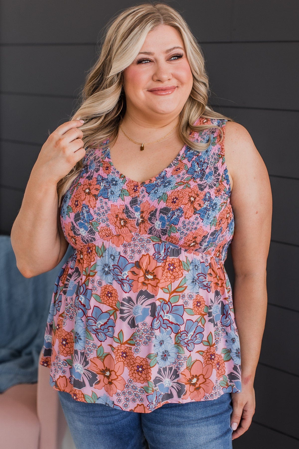 All For This Floral Tank Top- Pink & Blue