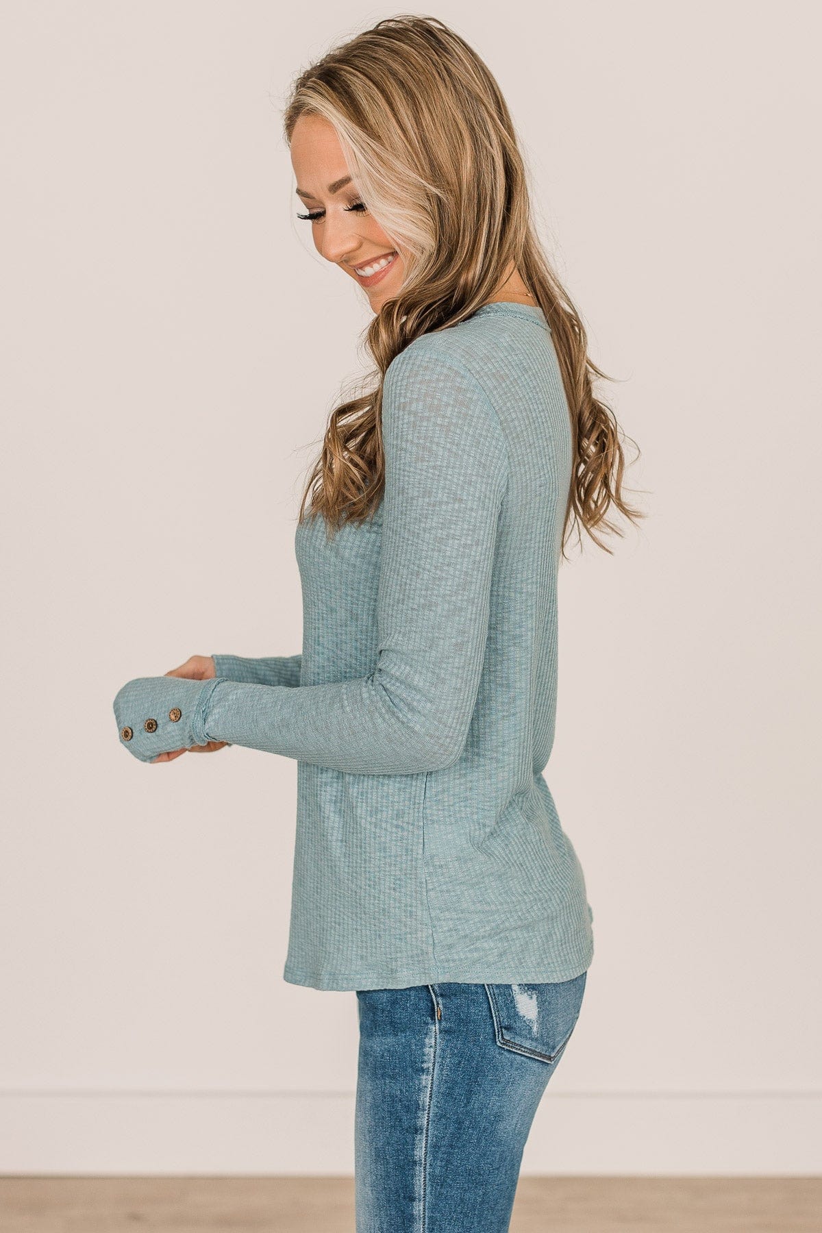 Better Than Ever Long Sleeve Knit Top- Light Teal