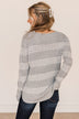 Meet Me There Striped Knit Sweater- Light Grey