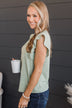 Lucky You Ruffle Sleeve Top- Sage