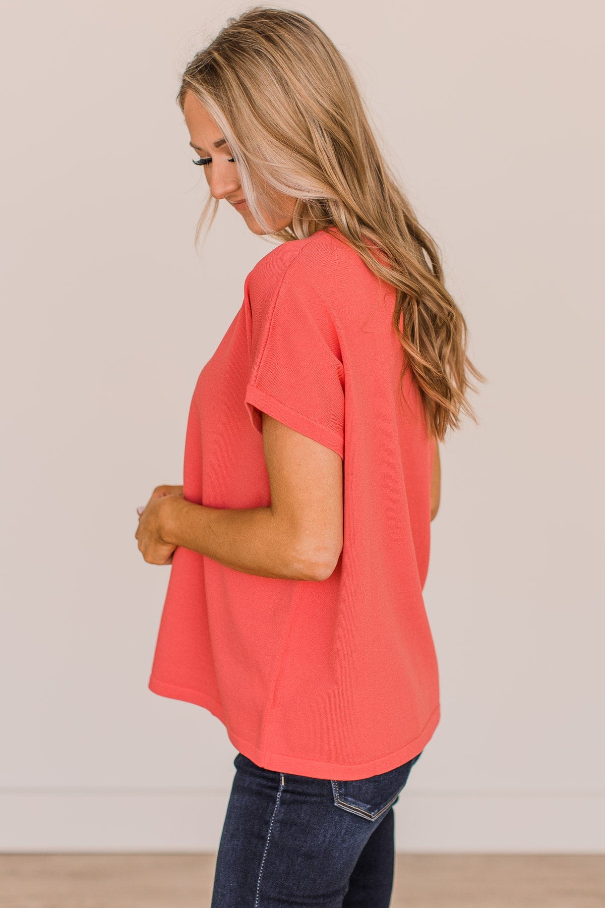 On Your Mind Knit Top- Coral