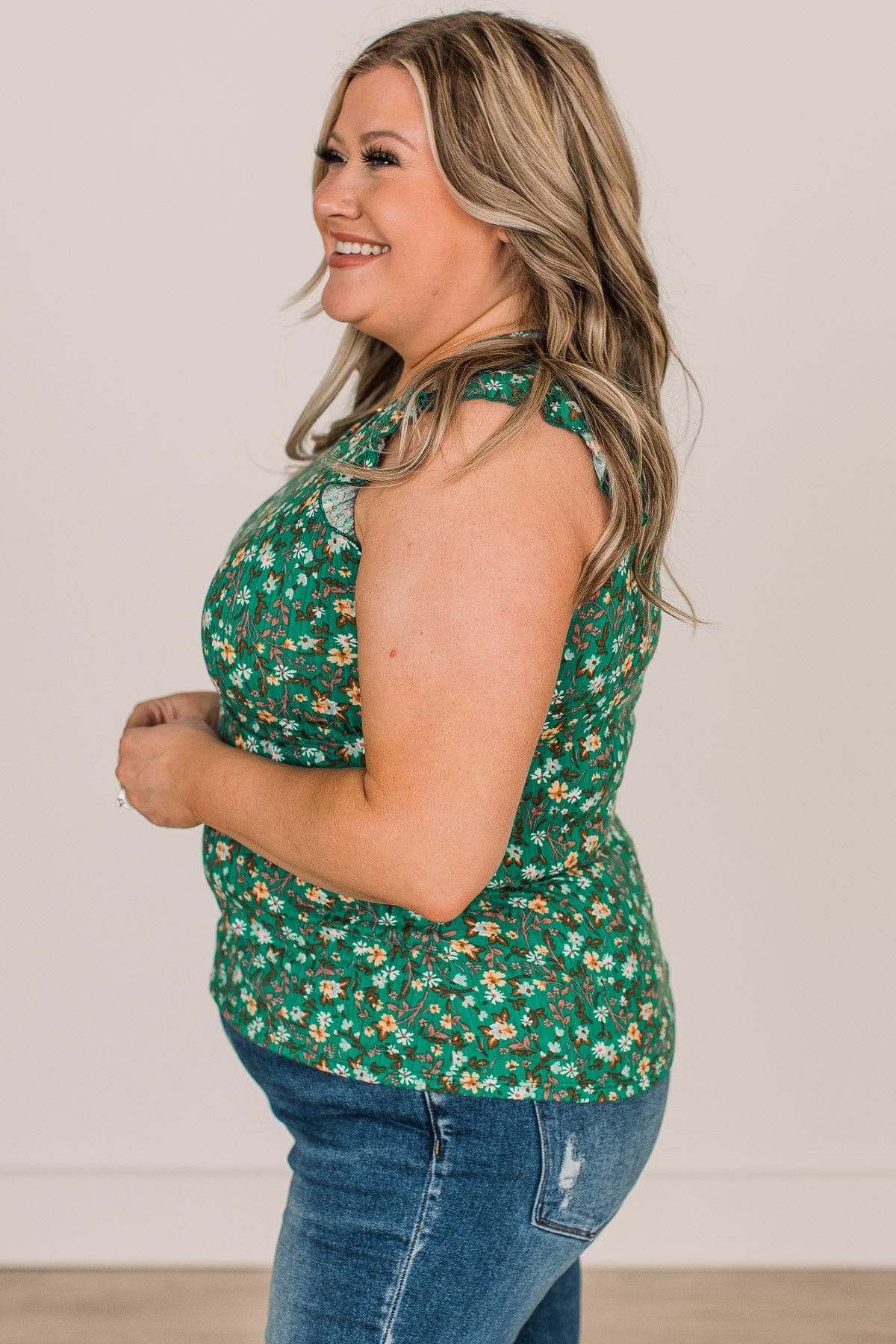 Late Night Romance Floral Knit Top- Green