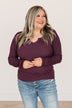 All The Possibilities Notch Knit Top- Eggplant