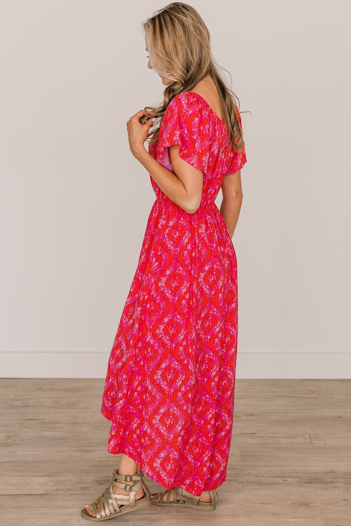 Day In The Sun Hi-Low Maxi Dress- Hot Pink & Red